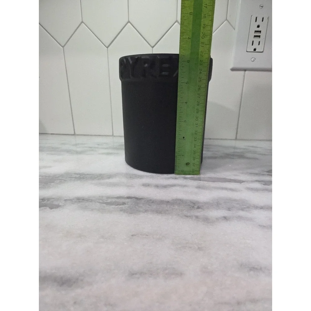 Pyrex Matte Black Utensil Holder, Vintage Kitchen Vessel, Stoneware‎ Vase, Decor